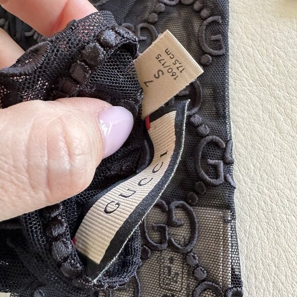 NWT GUCCI GLOVES TULLE LACE GG BLACK Sz 7 S - Picture 6 of 8